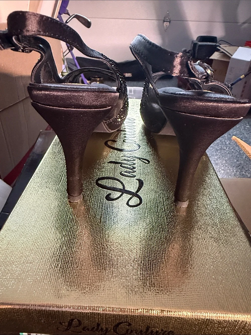 Lady Couture Black Embellished Peep-Toe Slingback Heels